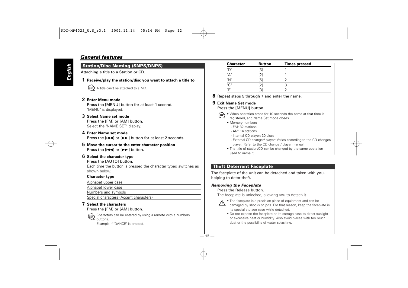 Kenwood KDC-MP4023 User Manual | Page 12 / 32