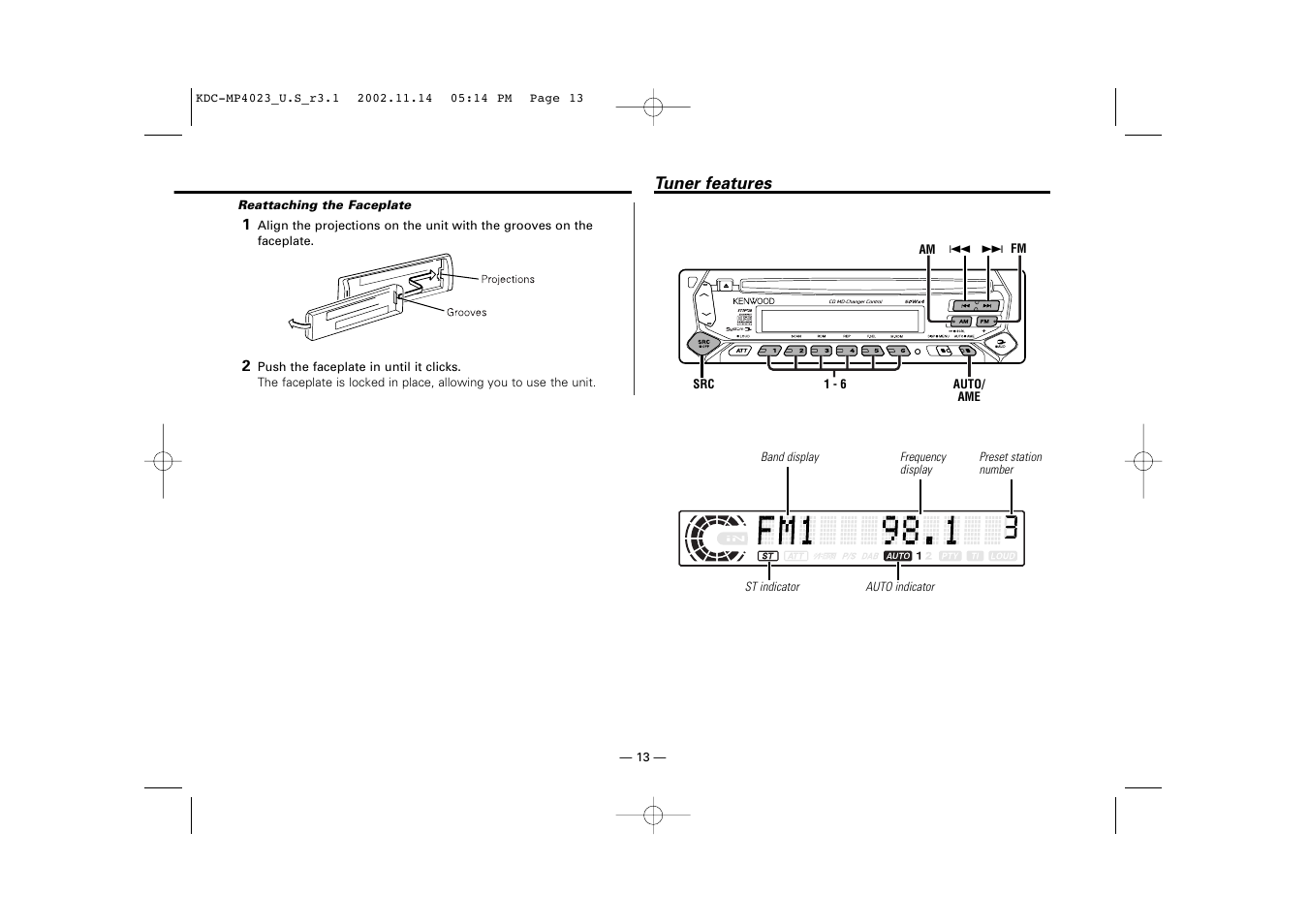 Tuner features | Kenwood KDC-MP4023 User Manual | Page 13 / 32