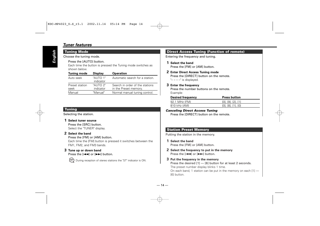 Kenwood KDC-MP4023 User Manual | Page 14 / 32