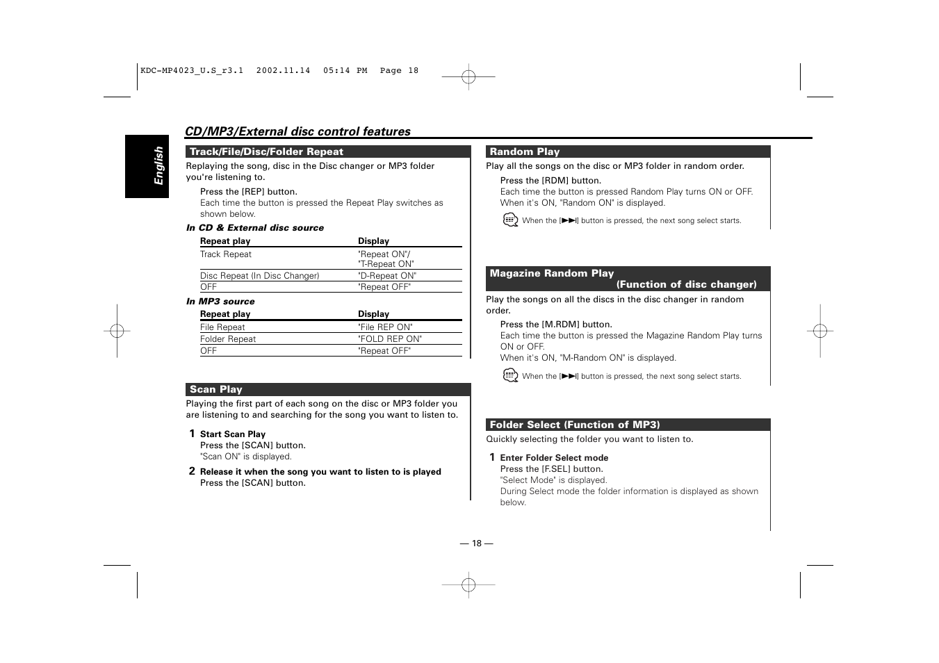 Kenwood KDC-MP4023 User Manual | Page 18 / 32