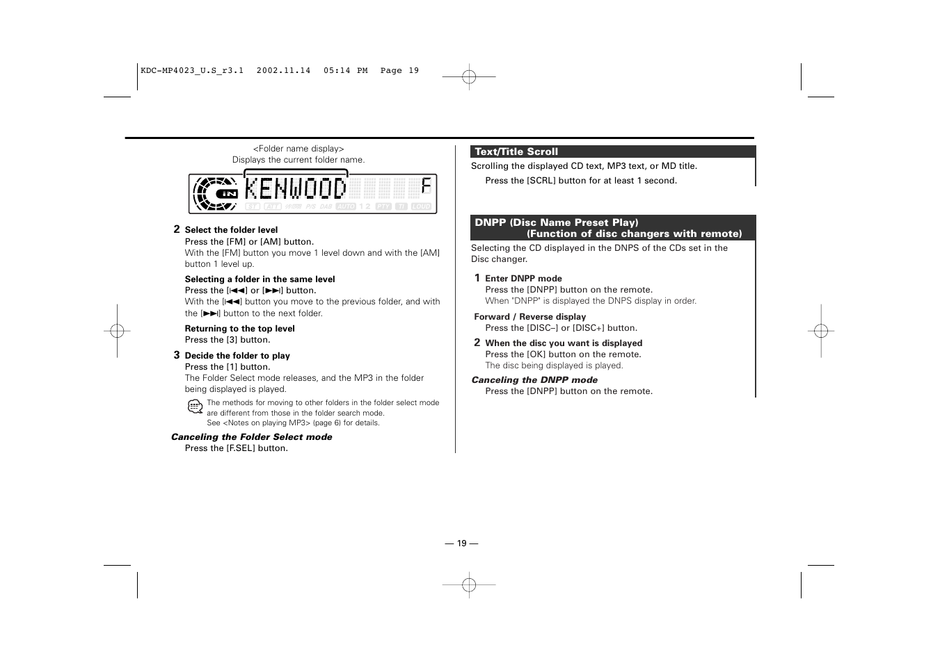 Kenwood KDC-MP4023 User Manual | Page 19 / 32