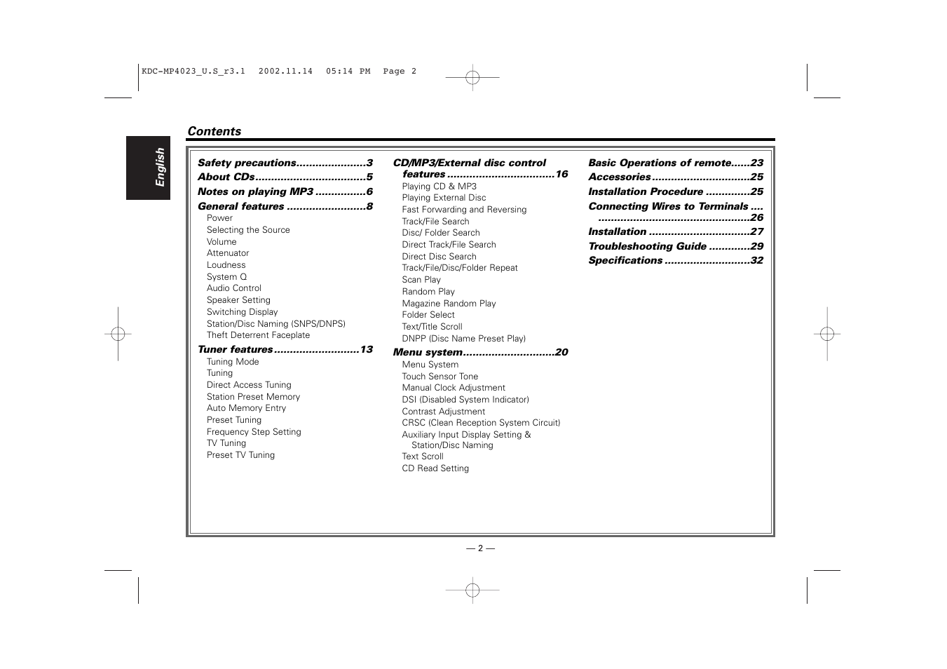 Kenwood KDC-MP4023 User Manual | Page 2 / 32