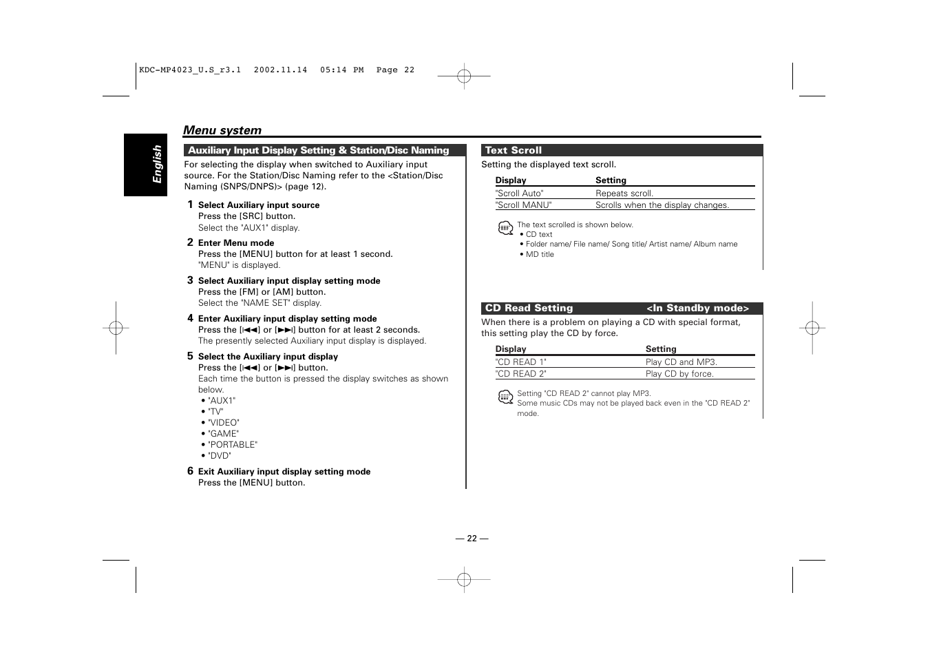 Kenwood KDC-MP4023 User Manual | Page 22 / 32