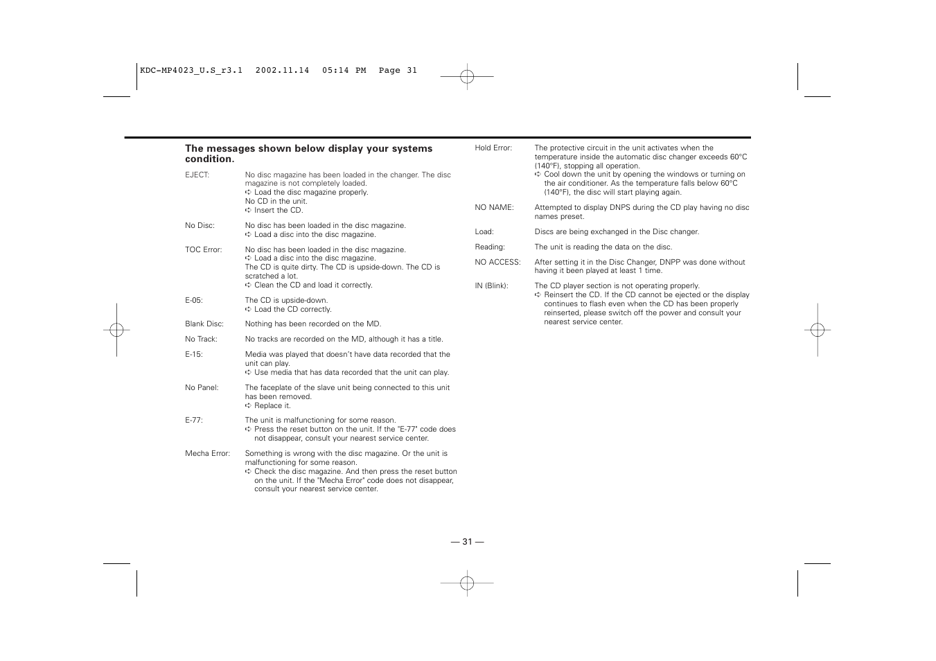 Kenwood KDC-MP4023 User Manual | Page 31 / 32