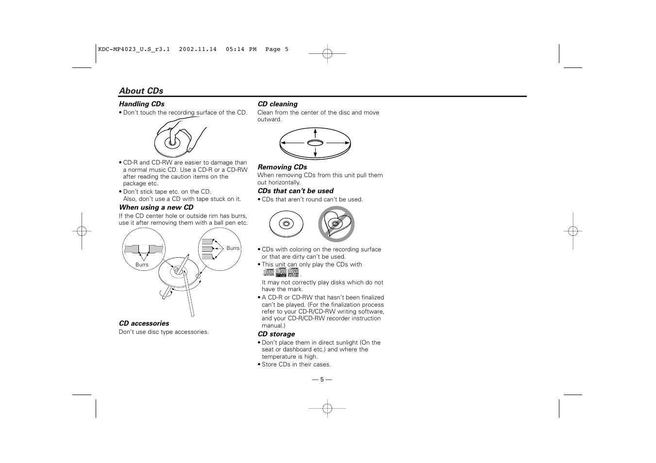 About cds | Kenwood KDC-MP4023 User Manual | Page 5 / 32