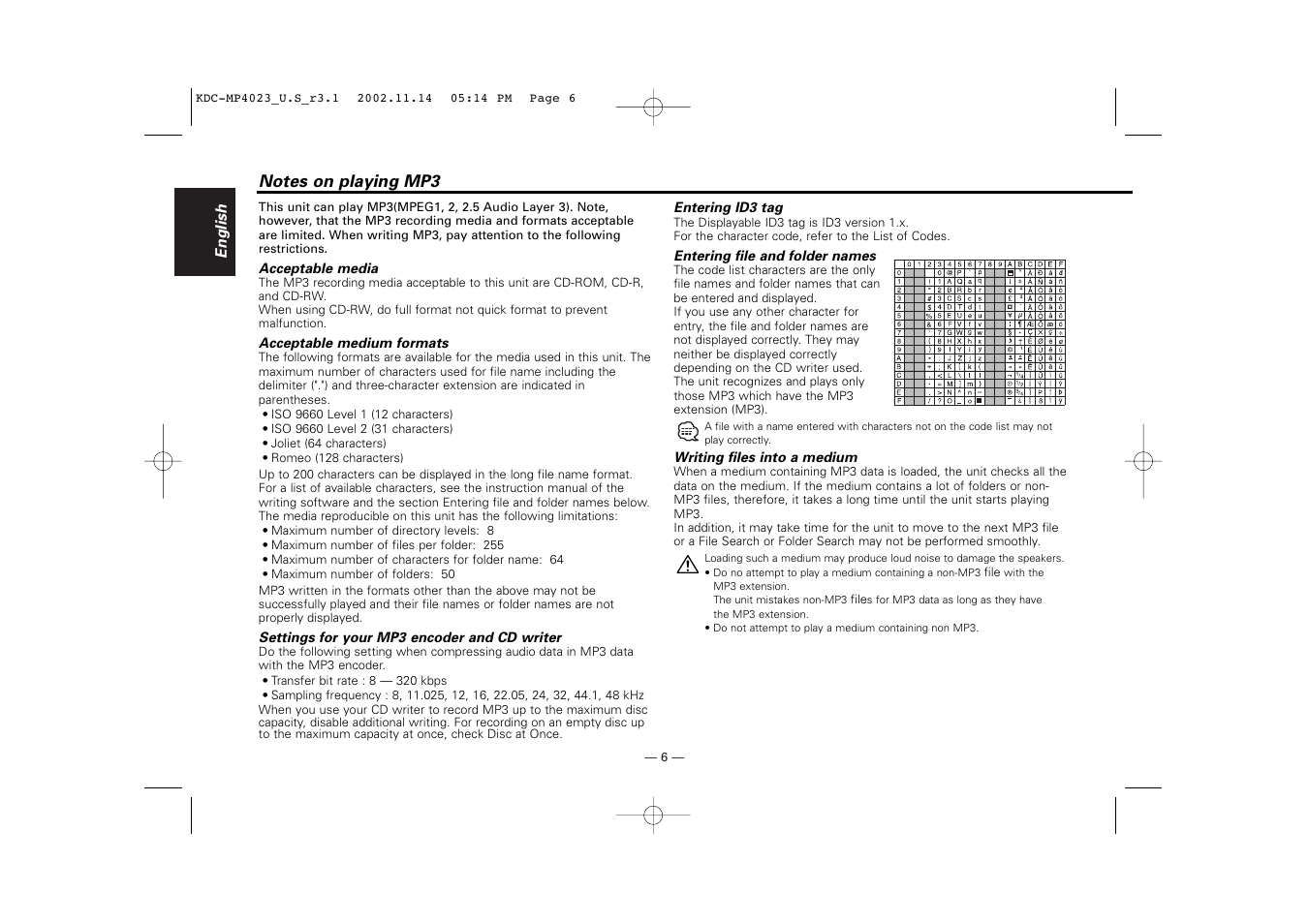 Notes on playing mp3 | Kenwood KDC-MP4023 User Manual | Page 6 / 32