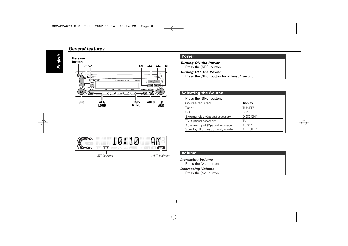 General features | Kenwood KDC-MP4023 User Manual | Page 8 / 32