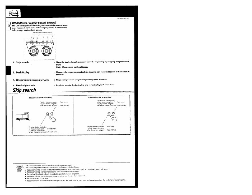 I dpss (direct program search system), Skipsearch | Kenwood COMPACT DISC DIGITAL AUDIO UD-703 User Manual | Page 36 / 80
