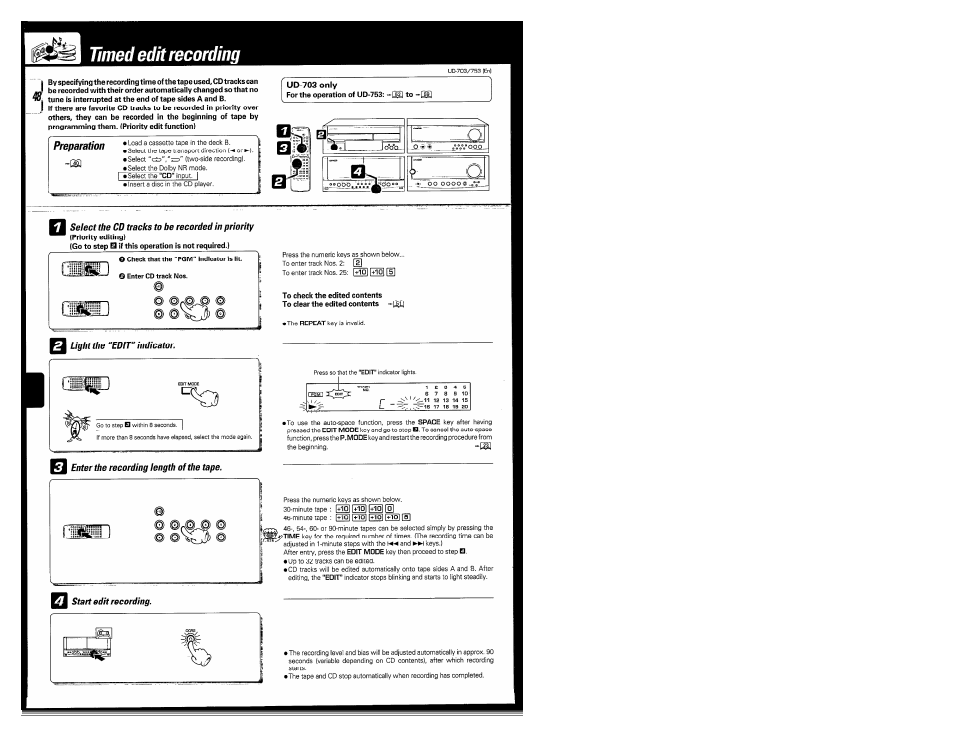 Preparation, Timed edit recording | Kenwood COMPACT DISC DIGITAL AUDIO UD-703 User Manual | Page 48 / 80