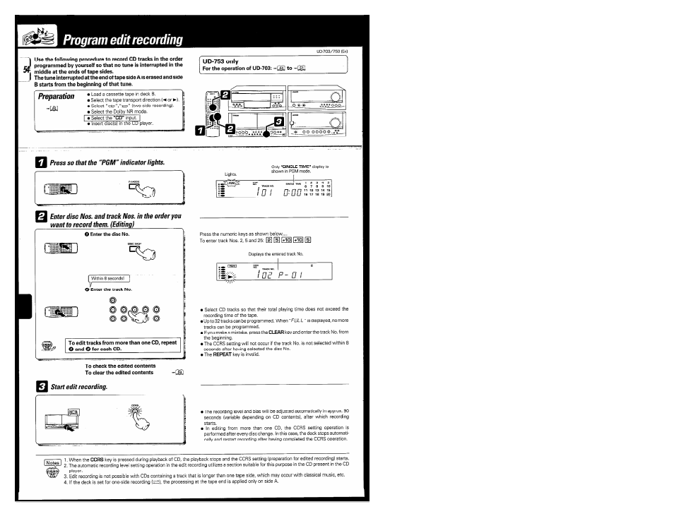 Program edit recording | Kenwood COMPACT DISC DIGITAL AUDIO UD-703 User Manual | Page 54 / 80