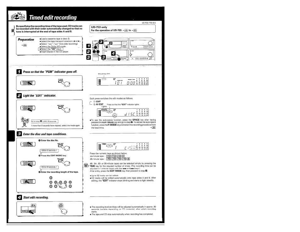 Preparation, Timed edit recording | Kenwood COMPACT DISC DIGITAL AUDIO UD-703 User Manual | Page 56 / 80