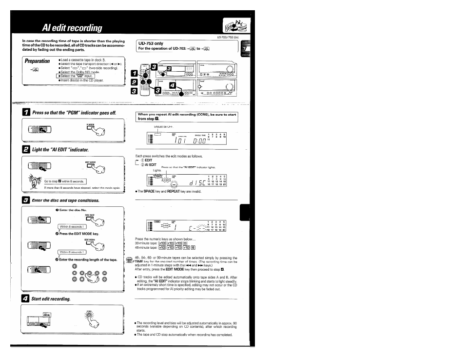 Preparation, Al edit recording | Kenwood COMPACT DISC DIGITAL AUDIO UD-703 User Manual | Page 57 / 80