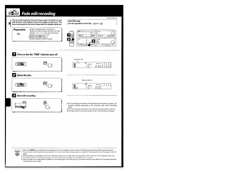 Fade edit recording | Kenwood COMPACT DISC DIGITAL AUDIO UD-703 User Manual | Page 58 / 80