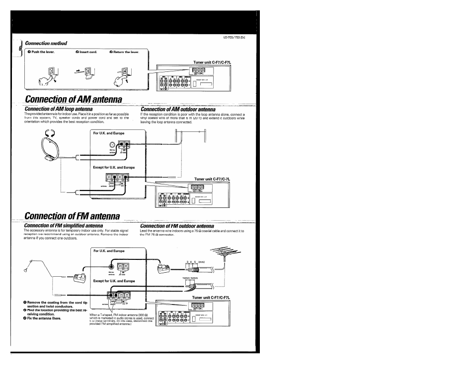 Connection method, Connection of am ioop antenna, Connection of am outdoor antenna | Connection of amantenna, Connection offm antenna | Kenwood COMPACT DISC DIGITAL AUDIO UD-703 User Manual | Page 6 / 80