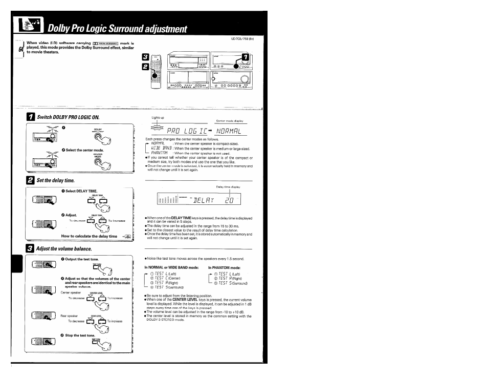 Dolby pro logic surround adjustment, Prd ldd id, Ddrhri | Kenwood COMPACT DISC DIGITAL AUDIO UD-703 User Manual | Page 64 / 80