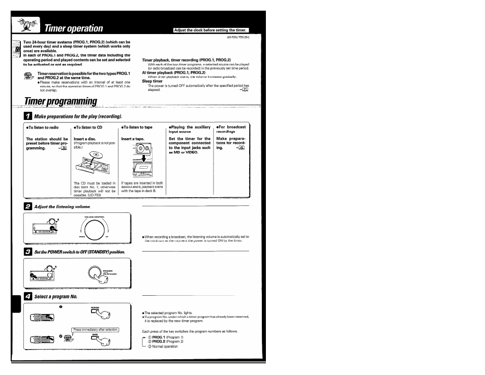 Jlmerpivgianjimi, Timer operation | Kenwood COMPACT DISC DIGITAL AUDIO UD-703 User Manual | Page 68 / 80