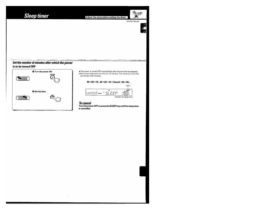 To cancel, Sleep timer, Ilebp | Kenwood COMPACT DISC DIGITAL AUDIO UD-703 User Manual | Page 71 / 80