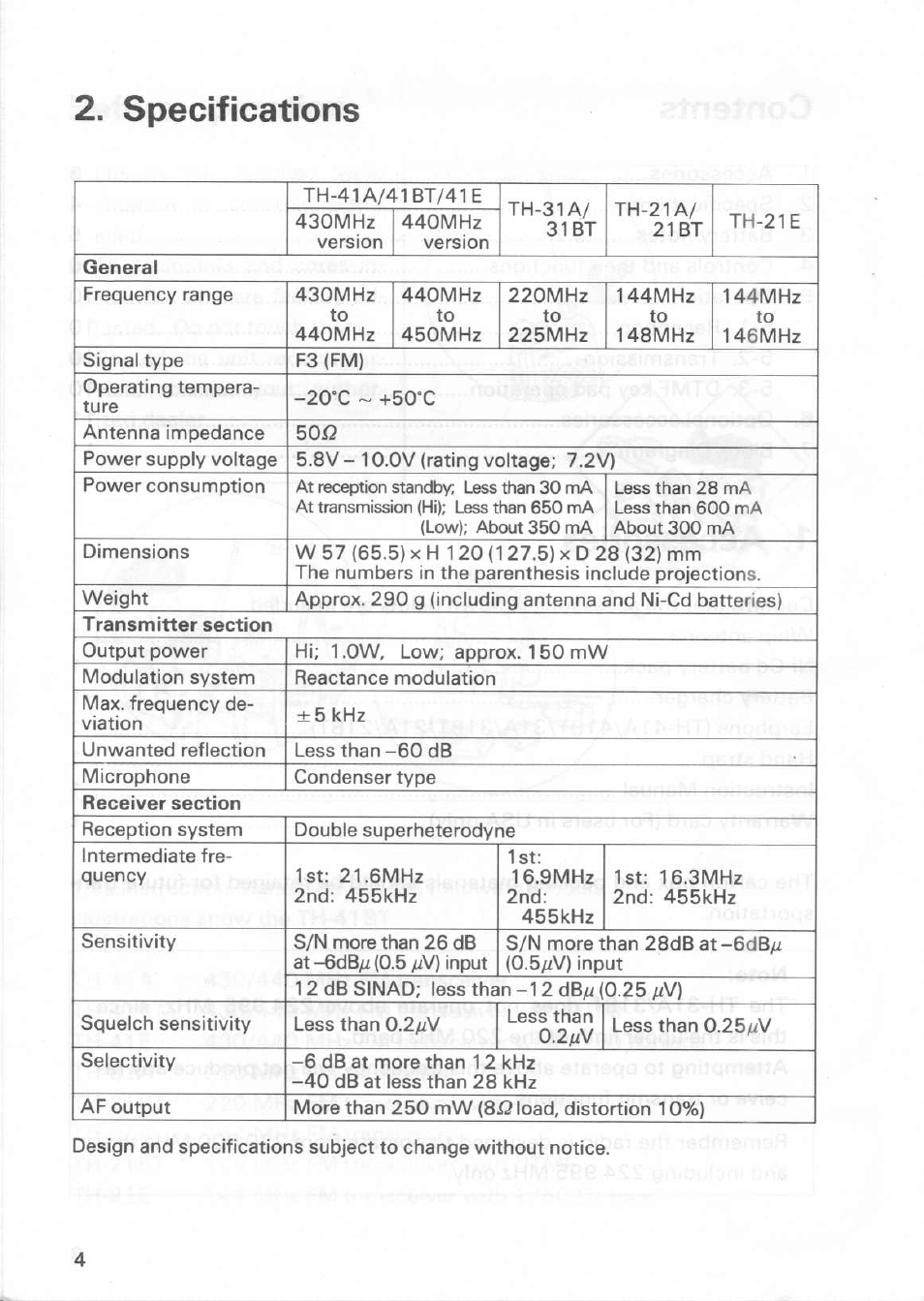 Specifications | Kenwood TH-31A User Manual | Page 4 / 14