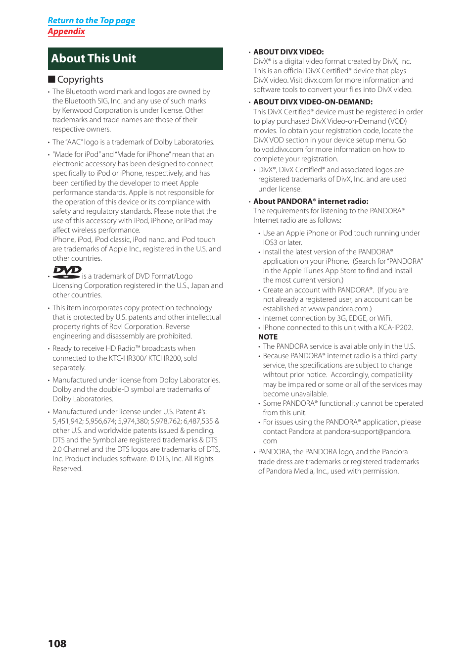 About this unit, Copyrights | Kenwood DNX6980 User Manual | Page 109 / 111