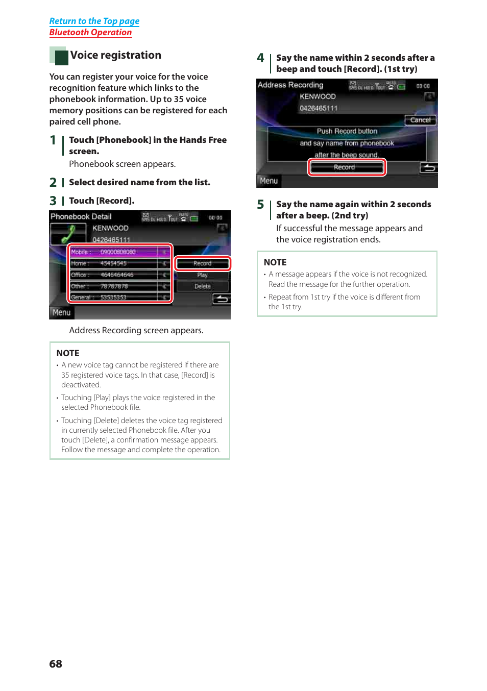Voice, Registration (p.68), P.68) | Kenwood DNX6980 User Manual | Page 69 / 111
