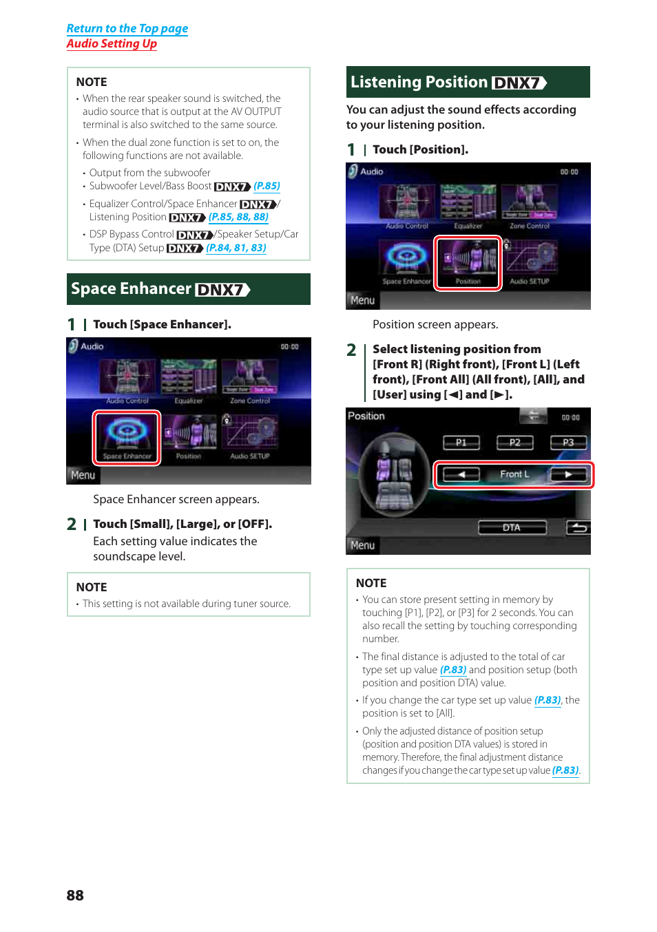 Space enhancer, Listening position | Kenwood DNX6980 User Manual | Page 89 / 111