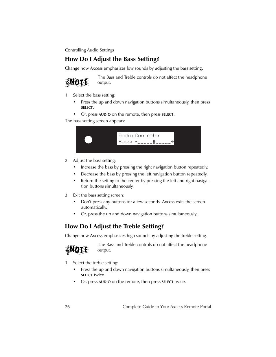 How do i adjust the bass setting, How do i adjust the treble setting | Kenwood Axcess Remote Portal User Manual | Page 32 / 44