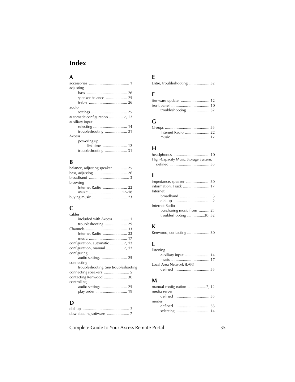 Index | Kenwood Axcess Remote Portal User Manual | Page 41 / 44