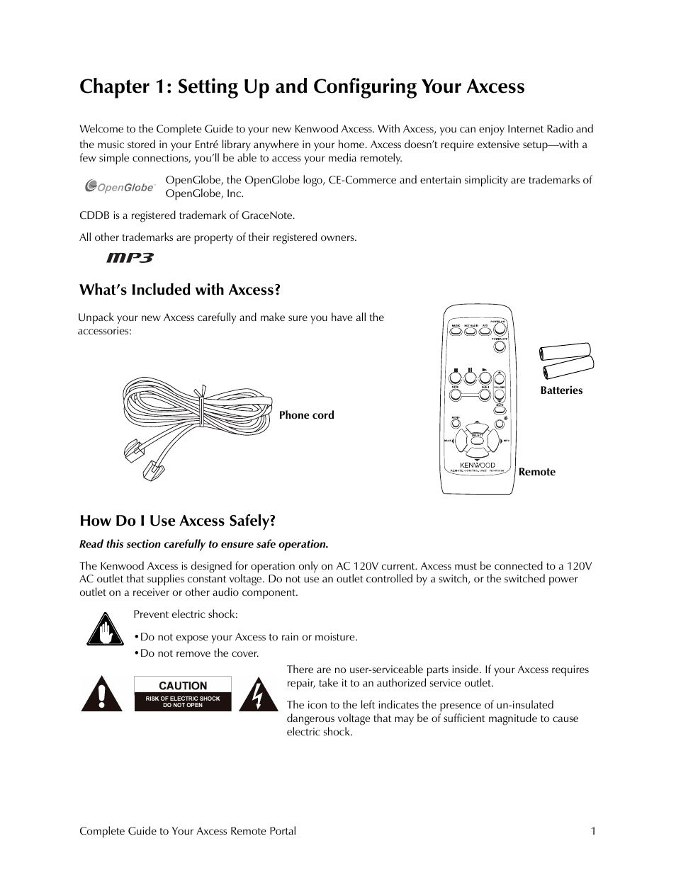 Chapter 1: setting up and configuring your axcess, What’s included with axcess, How do i use axcess safely | Kenwood Axcess Remote Portal User Manual | Page 7 / 44