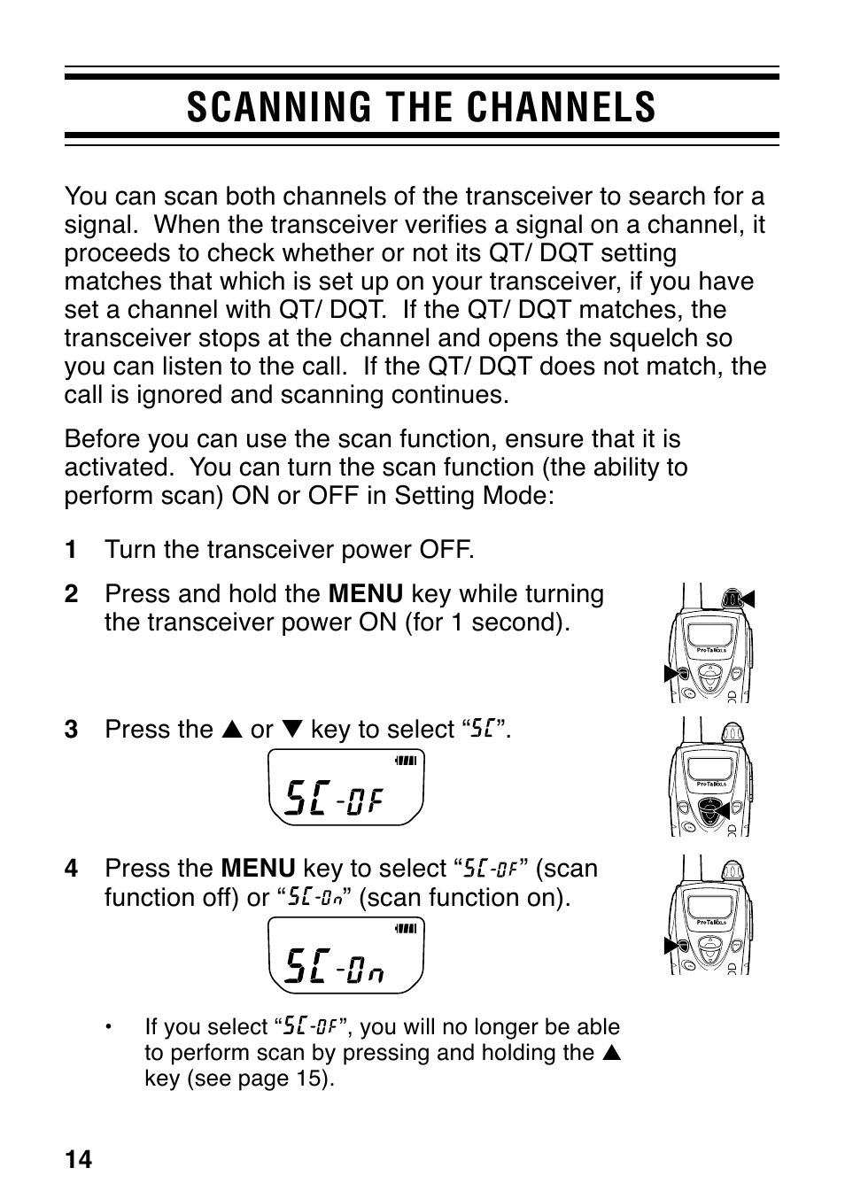 Scanning the channels | Kenwood ProTalk XLS TK-3130 User Manual | Page 20 / 48