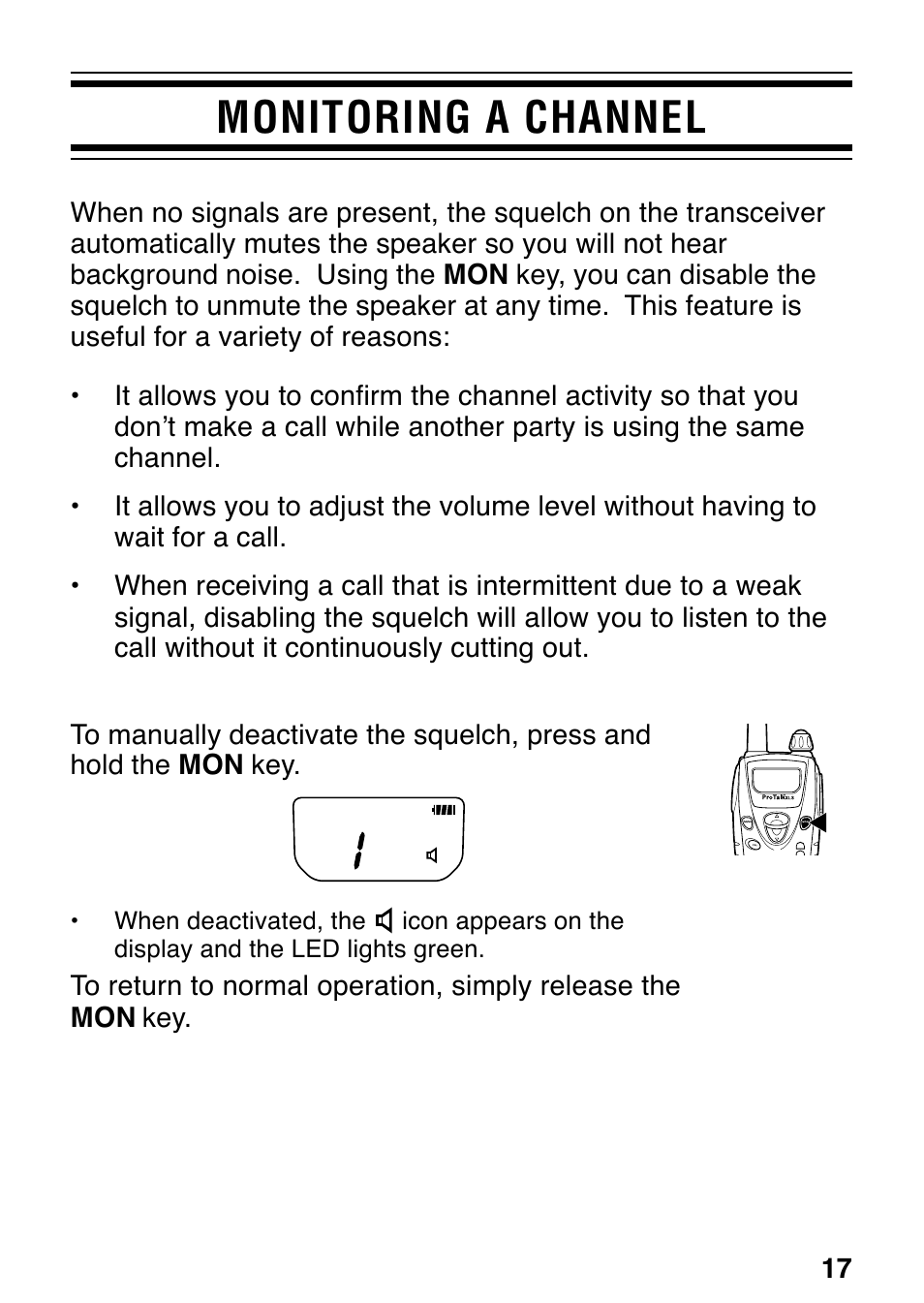 Monitoring a channel | Kenwood ProTalk XLS TK-3130 User Manual | Page 23 / 48