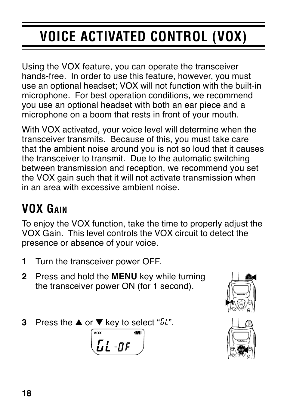 Voice activated control (vox), Vox g | Kenwood ProTalk XLS TK-3130 User Manual | Page 24 / 48