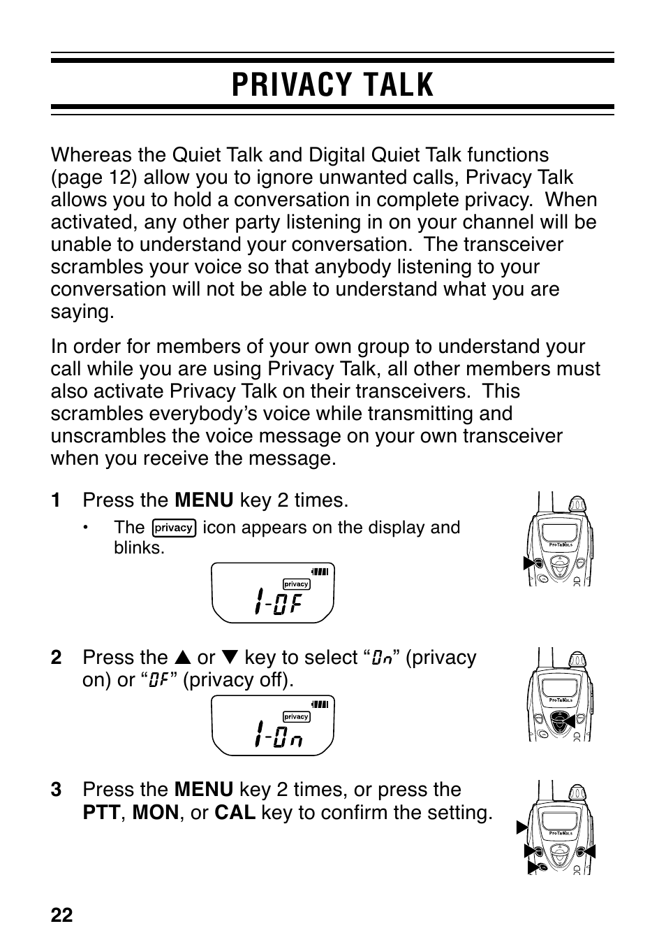 Privacy talk | Kenwood ProTalk XLS TK-3130 User Manual | Page 28 / 48