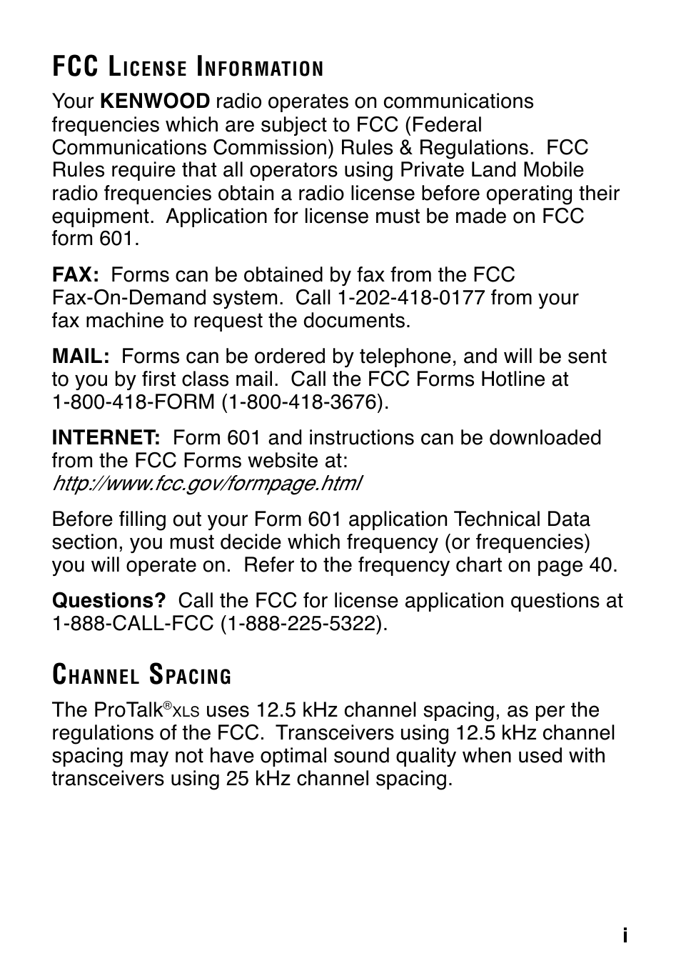 Fcc l | Kenwood ProTalk XLS TK-3130 User Manual | Page 3 / 48
