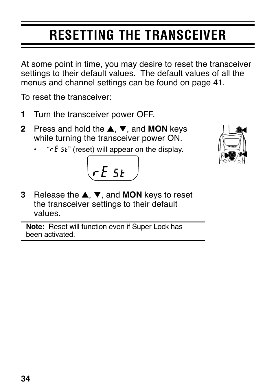 Resetting the transceiver | Kenwood ProTalk XLS TK-3130 User Manual | Page 40 / 48