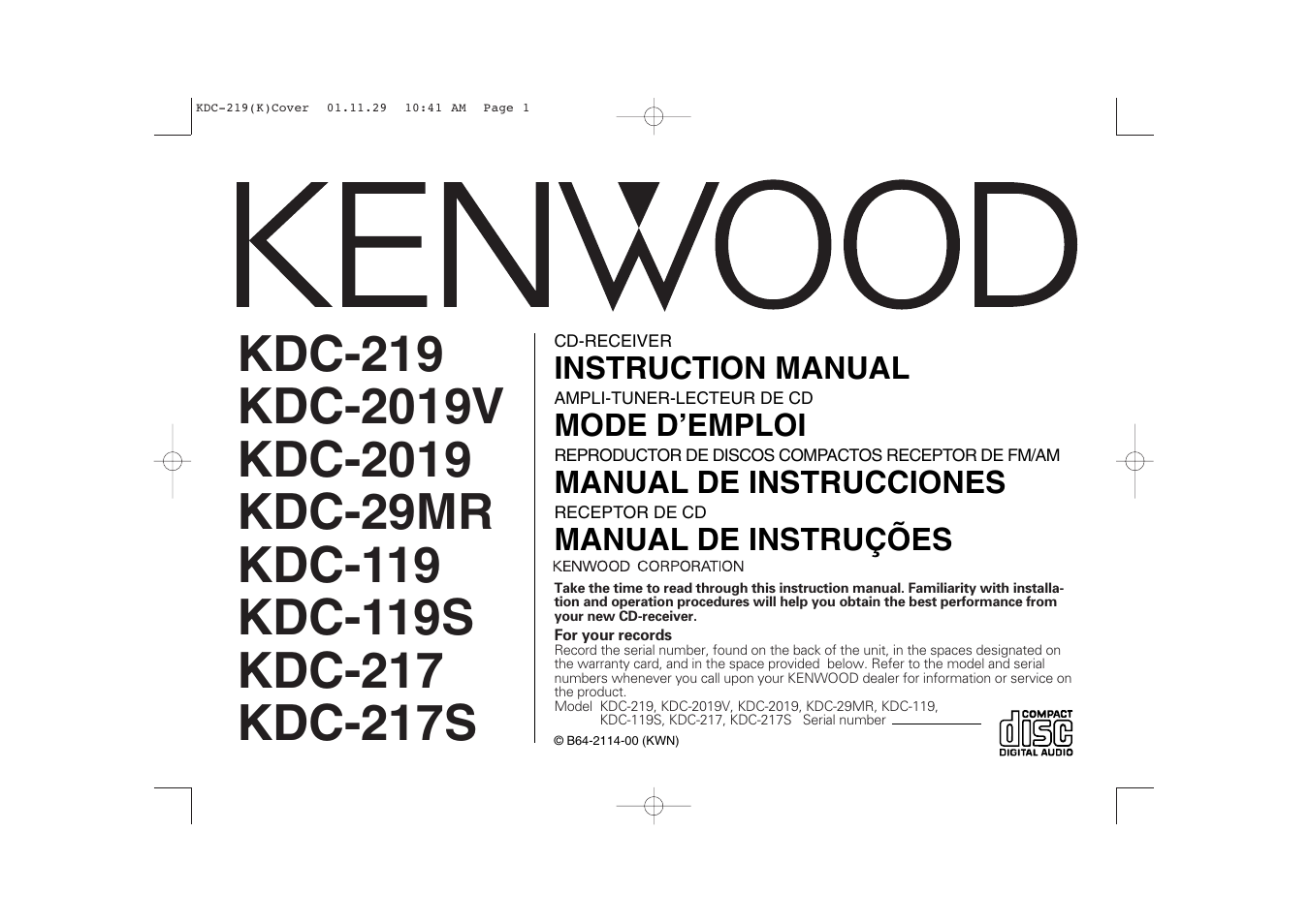 Kenwood KDC-2019V User Manual | 25 pages