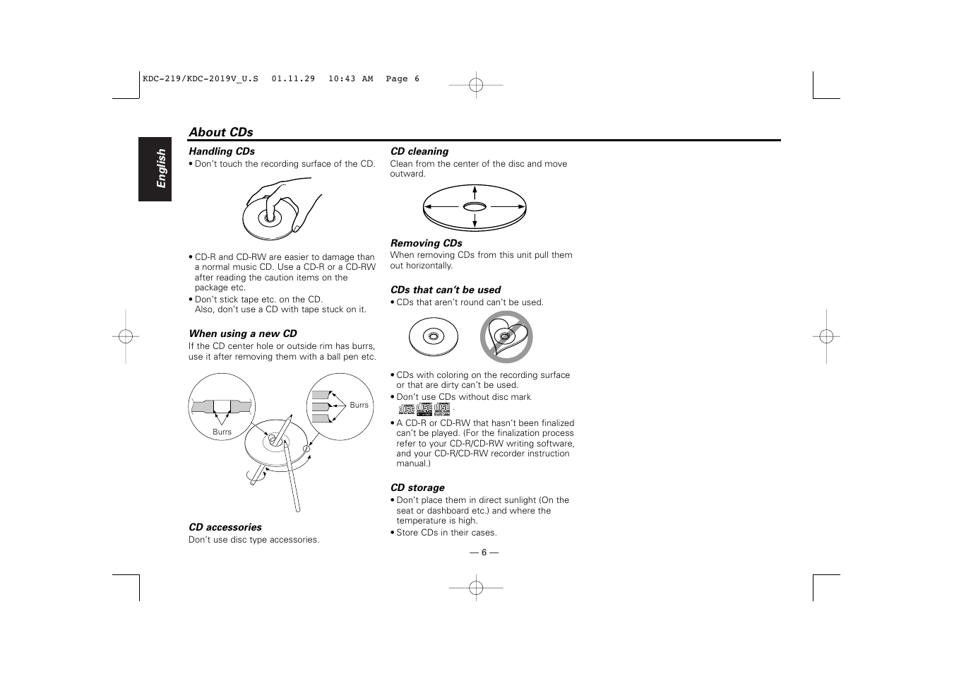 About cds | Kenwood KDC-2019V User Manual | Page 6 / 25