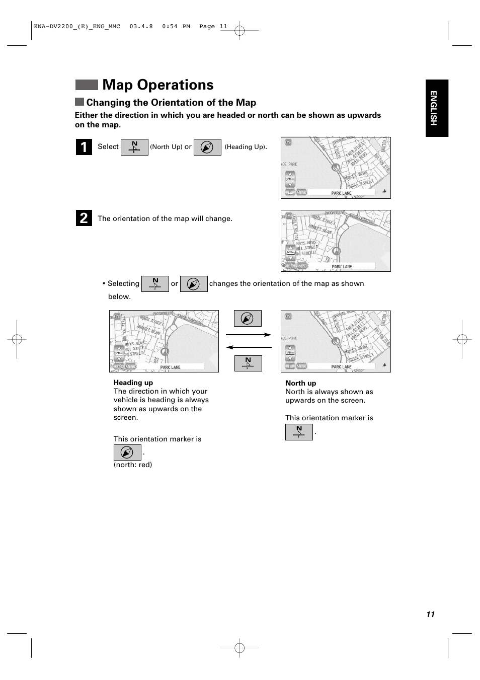 Map operations, Changing the orientation of the map | Kenwood KNA-DV2200 User Manual | Page 13 / 52