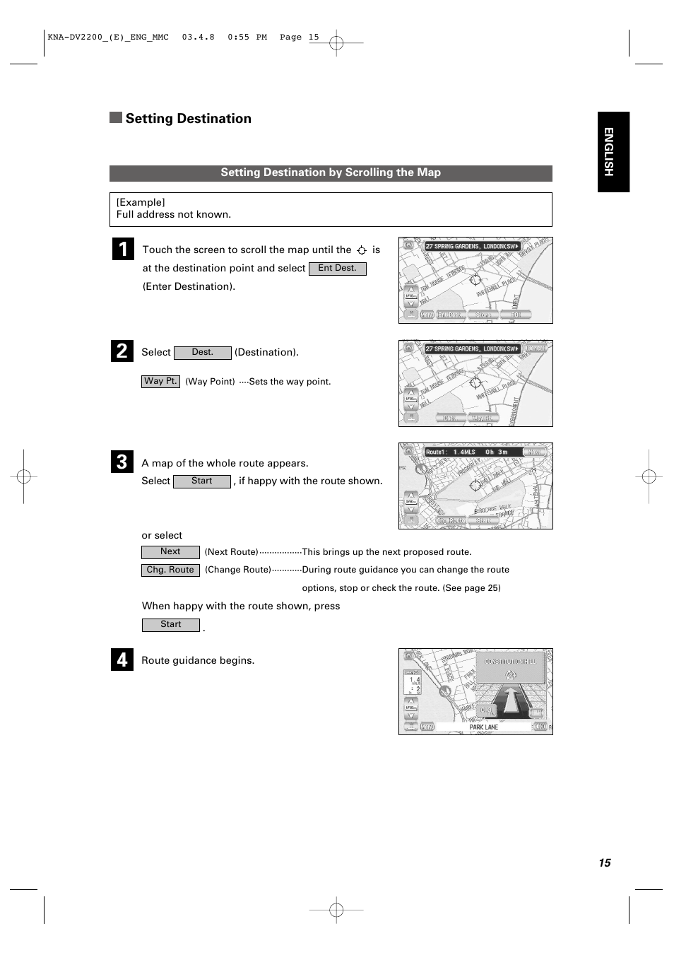 Setting destination | Kenwood KNA-DV2200 User Manual | Page 17 / 52