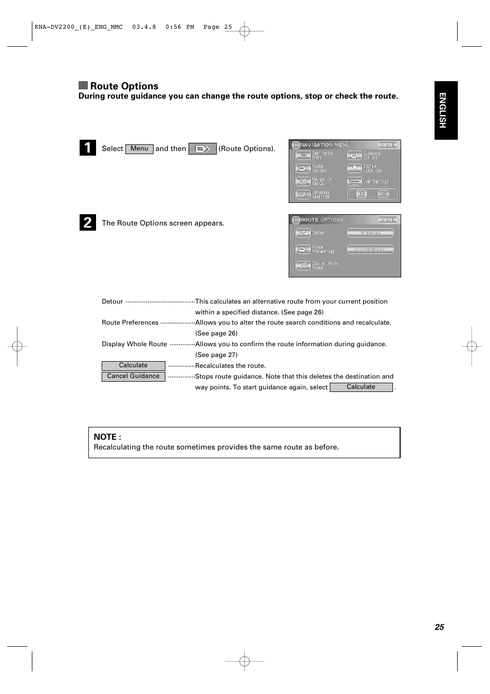 Route options | Kenwood KNA-DV2200 User Manual | Page 27 / 52