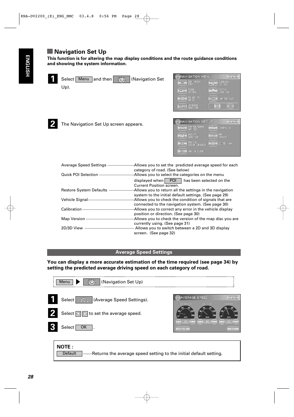 Navigation set up | Kenwood KNA-DV2200 User Manual | Page 30 / 52