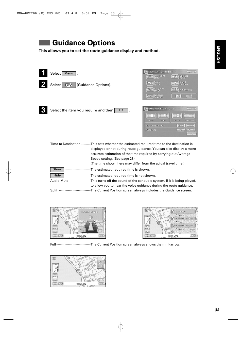 Guidance options | Kenwood KNA-DV2200 User Manual | Page 35 / 52