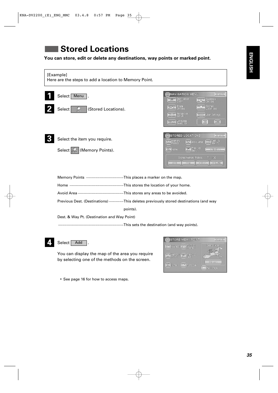 Stored locations | Kenwood KNA-DV2200 User Manual | Page 37 / 52