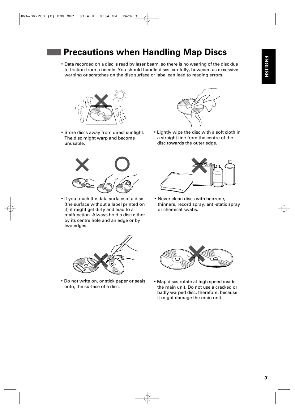 Precautions when handling map discs | Kenwood KNA-DV2200 User Manual | Page 5 / 52