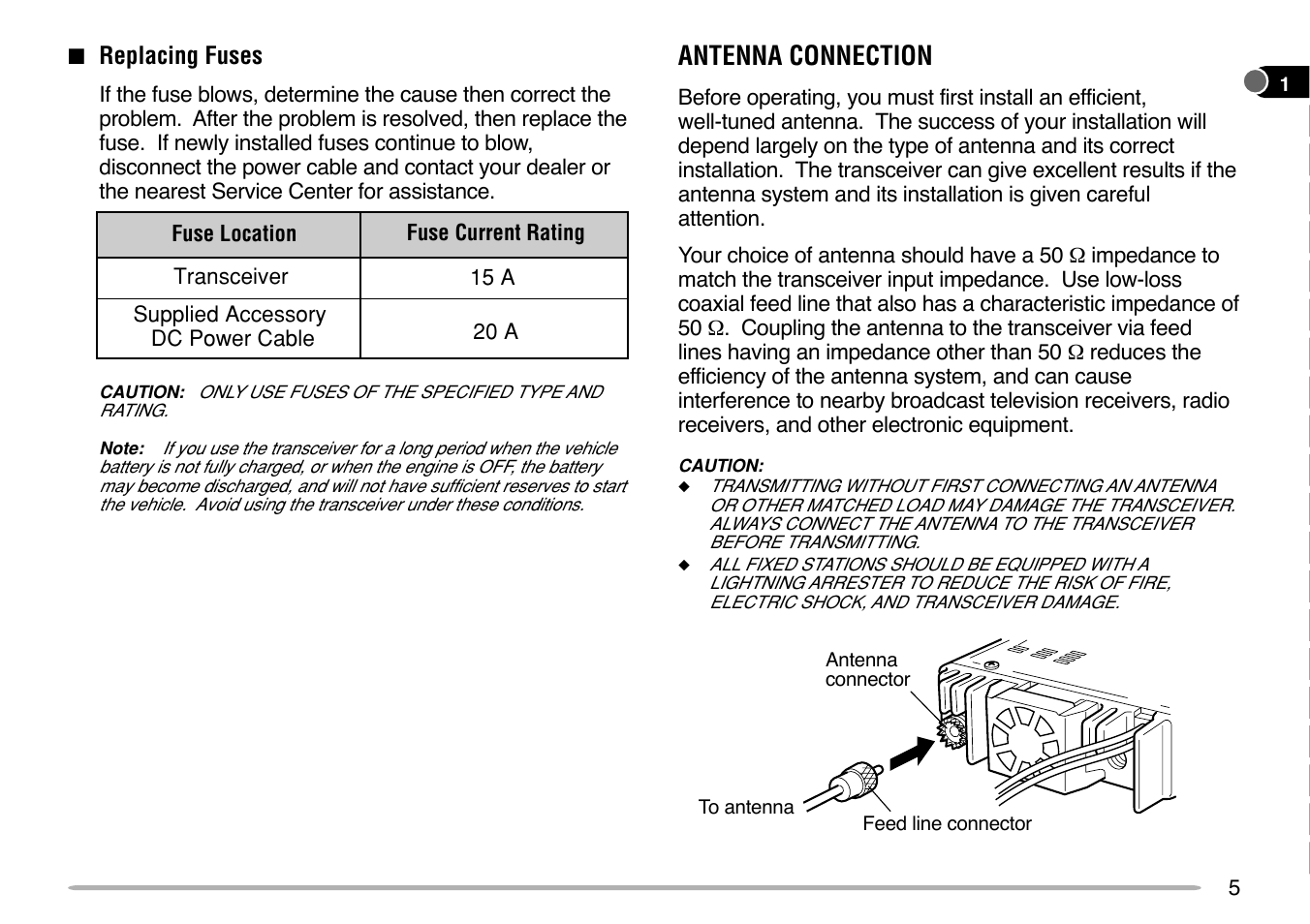 Antenna connection | Kenwood TM-V7E User Manual | Page 11 / 100