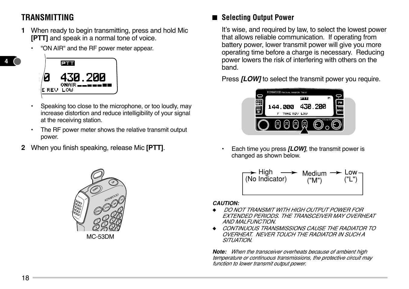 Transmitting | Kenwood TM-V7E User Manual | Page 24 / 100