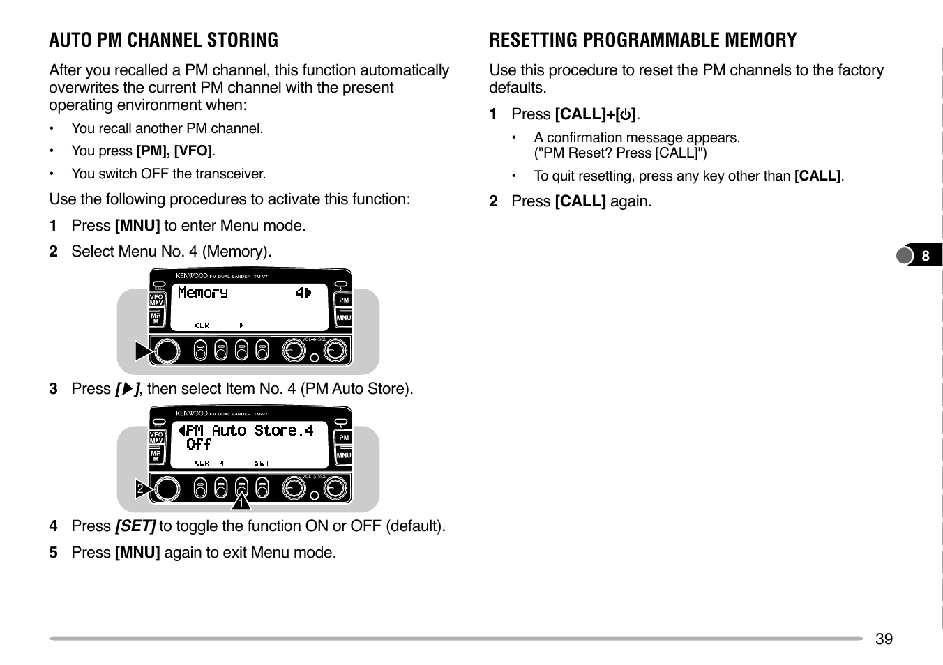 Auto pm channel storing | Kenwood TM-V7E User Manual | Page 45 / 100