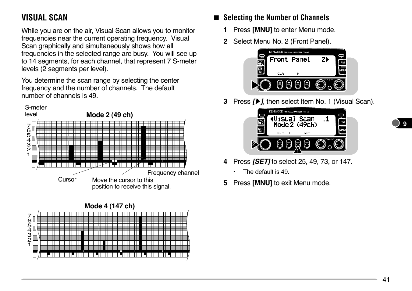 Visual scan, Selecting the number of channels | Kenwood TM-V7E User Manual | Page 47 / 100