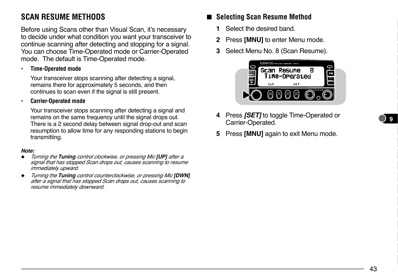 Scan resume methods | Kenwood TM-V7E User Manual | Page 49 / 100