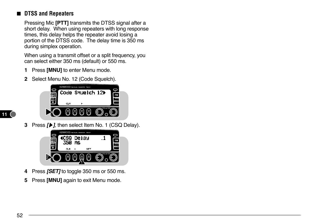 Dtss and repeaters | Kenwood TM-V7E User Manual | Page 58 / 100