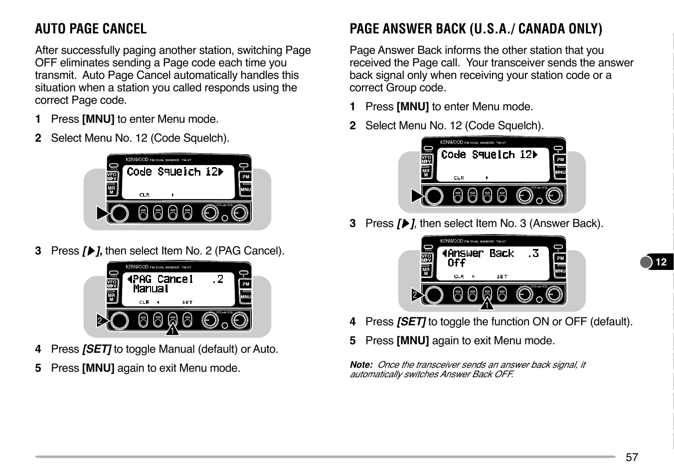 Auto page cancel, Page answer back (u.s.a./ canada only) | Kenwood TM-V7E User Manual | Page 63 / 100